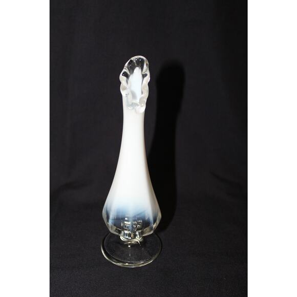Fenton Opalescent White Swung Glass Bud Vase 8" - Picture 1 of 5
